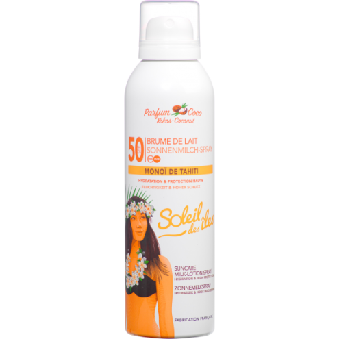 Brume de lait coco FPS 50 au MonoÏ de Tahiti